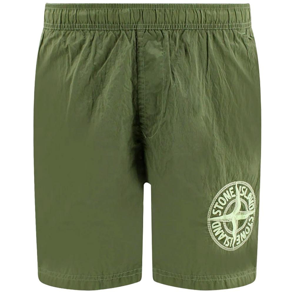 STONE ISLAND Khaki Logo Embroidered Swim Shorts