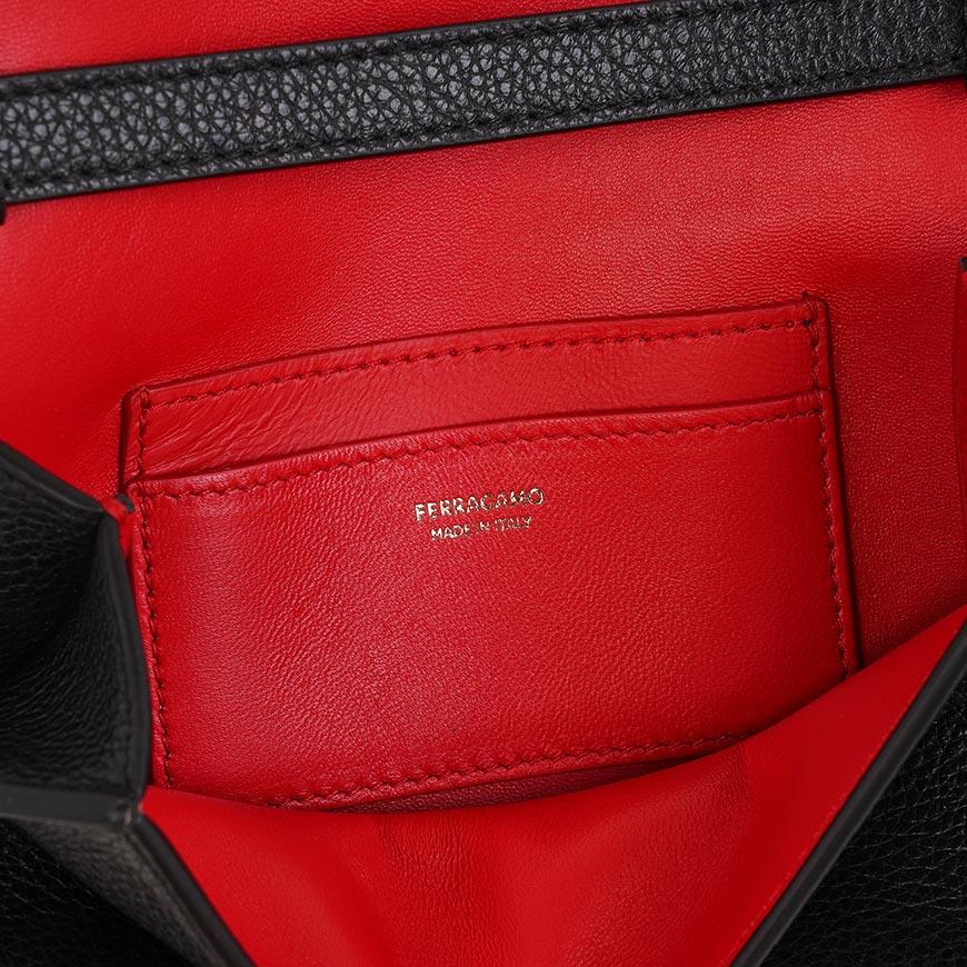 Ferragamo Double Gancini Mini Shoulder Bag Black Red Women