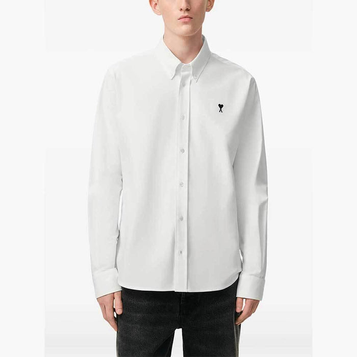 AMI Cotton Oxford Shirt with Ami de Coeur Logo Long Sleeve