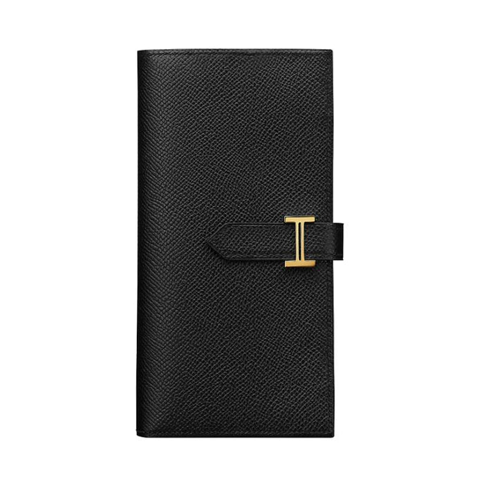 HERMES Black Epsom Calfskin Bearn Long Wallet Gold Hardware