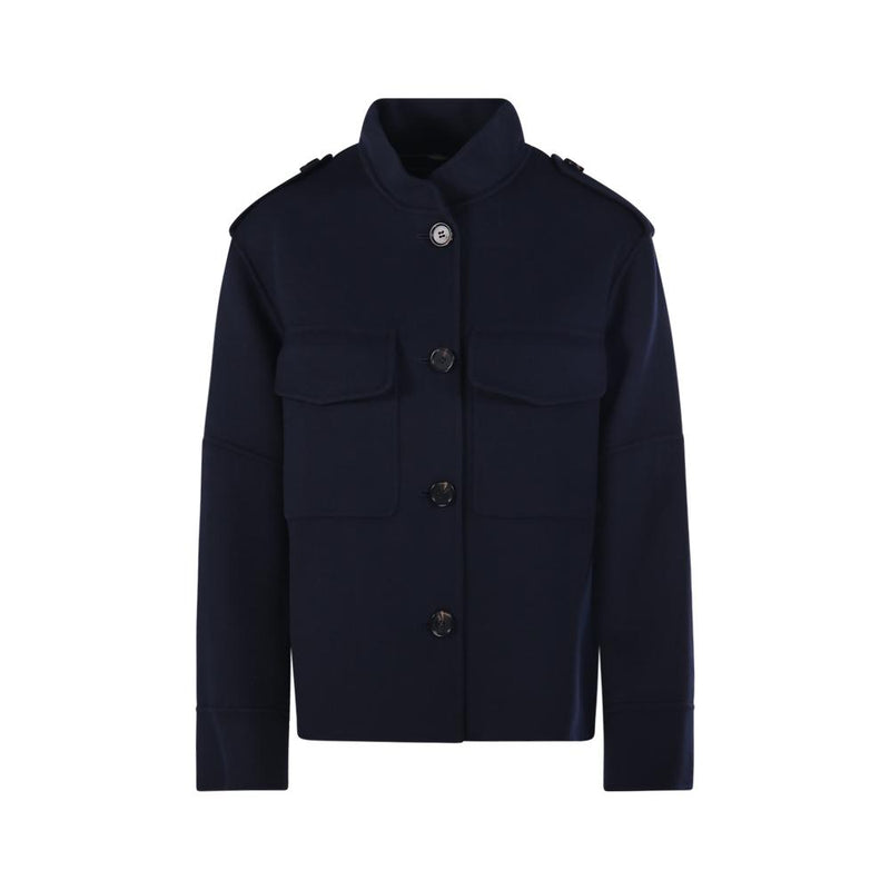 Max Mara Navy Wool Draped Military Shoulder Jacket 2529046043 081