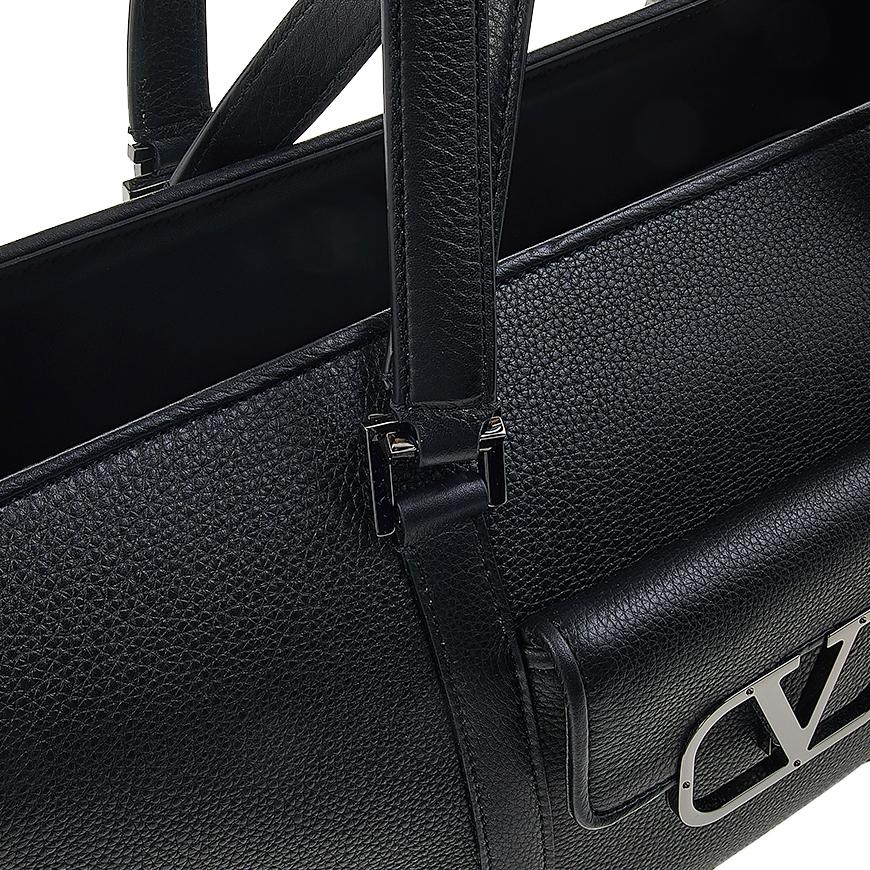 VALENTINO Garavani Signature V Logo Tote Bag Black Leather