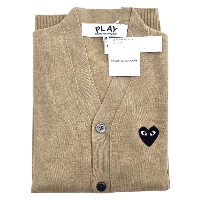 Comme des Garcons Beige V-Neck Cardigan Black Patch Knit for Men