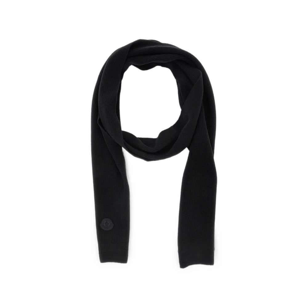 Moncler Logo Patch Wool Scarf Black Unisex