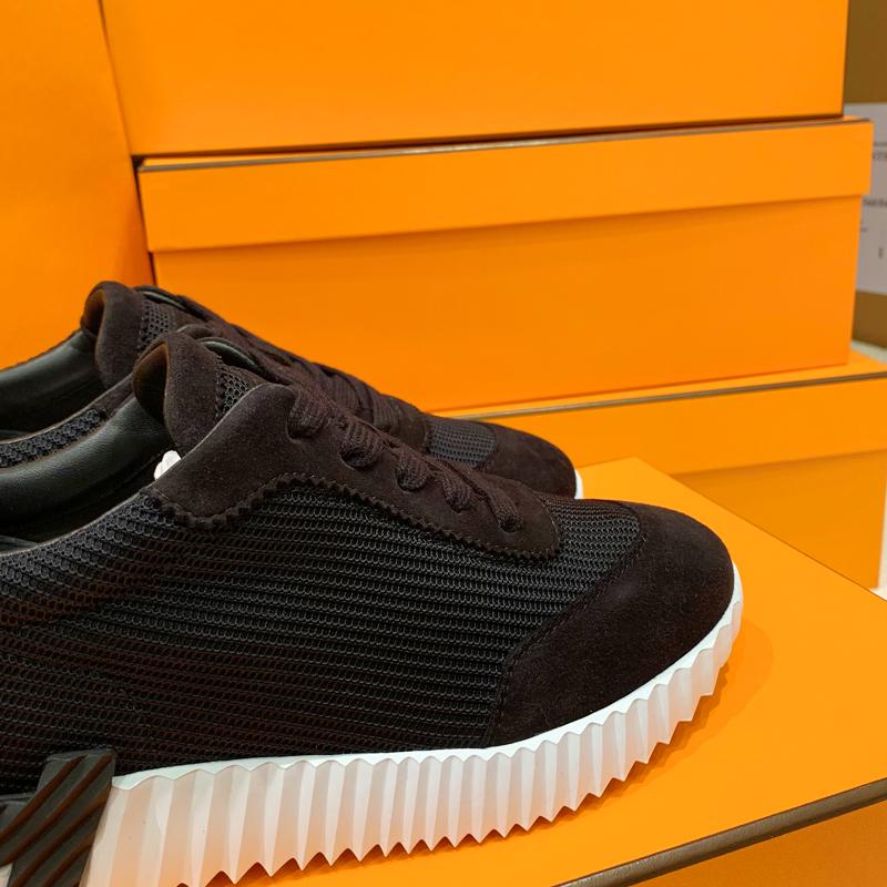 HERMES Bouncing Sneakers Mesh Suede Calfskin Black H Logo Low-Top