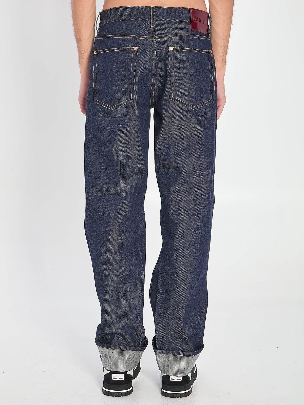 GUCCI Blue Distressed Straight-Leg Denim Jeans Men