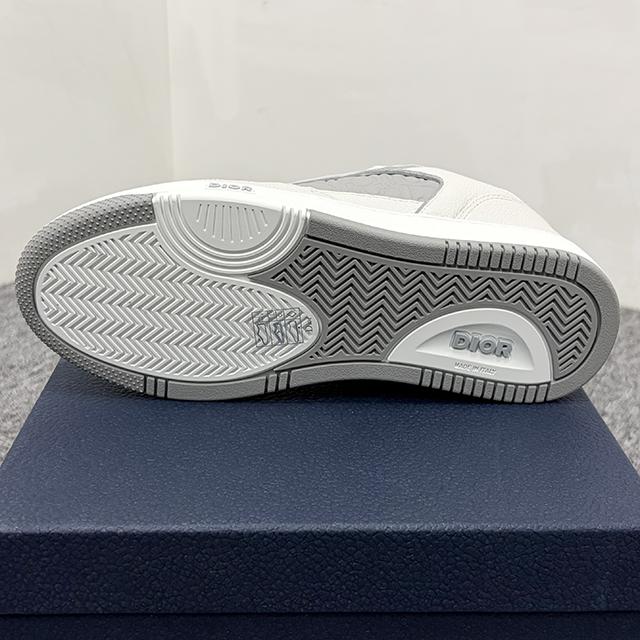DIOR MEN White Gray Grained Calfskin Gravity B27 Low-Top Sneakers