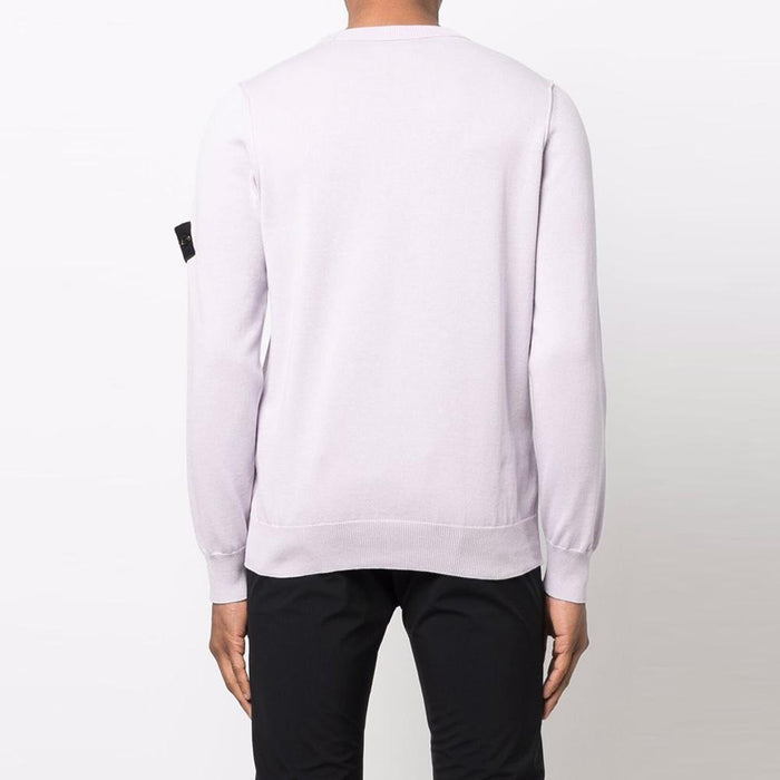 STONE ISLAND Lavender Round Neck Knit Sweater with Logo Patch 7615540B2 V0086