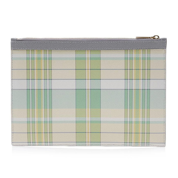 THOM BROWNE Madras Check Leather Clutch Bag for Men