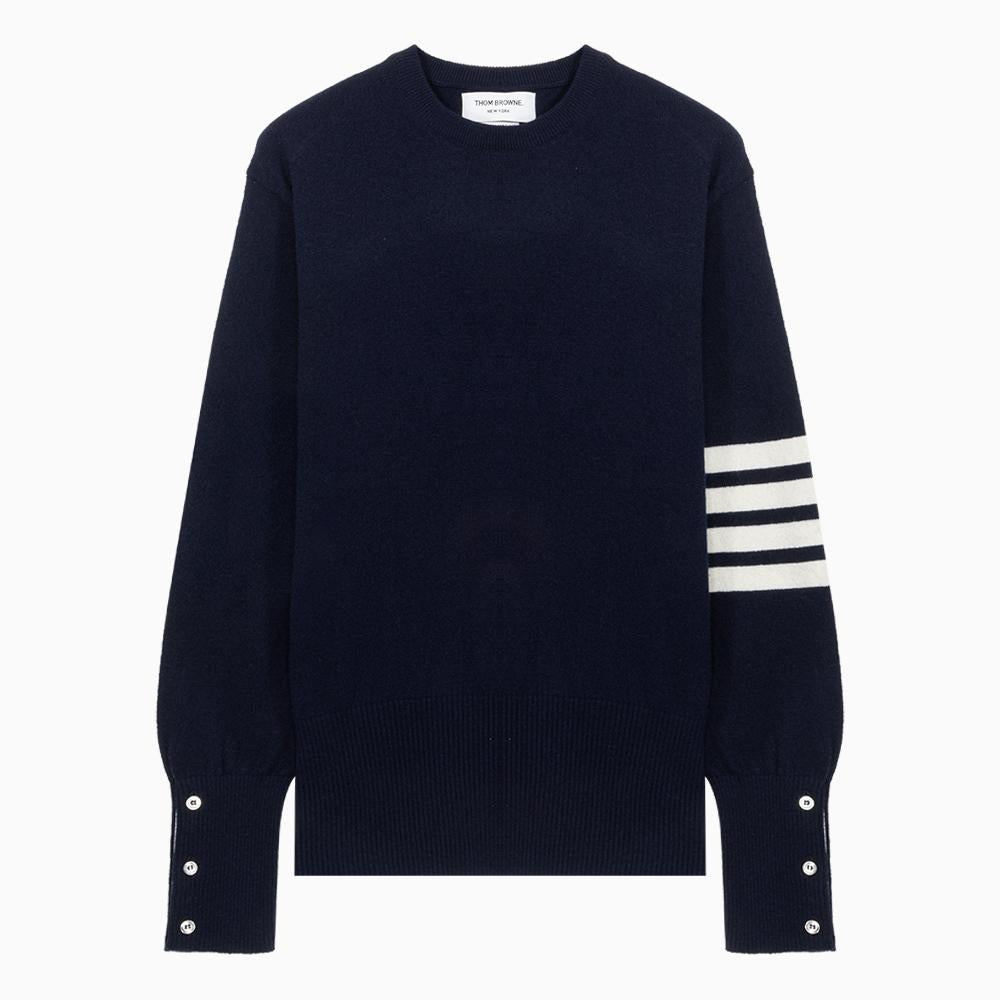 THOM BROWNE Navy Striped Cashmere Crewneck Sweater Unisex