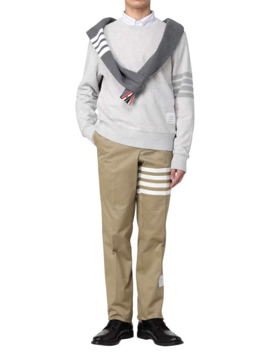 THOM BROWNE Tonal Diagonal Stripe Terry Sweatshirt Men Grey