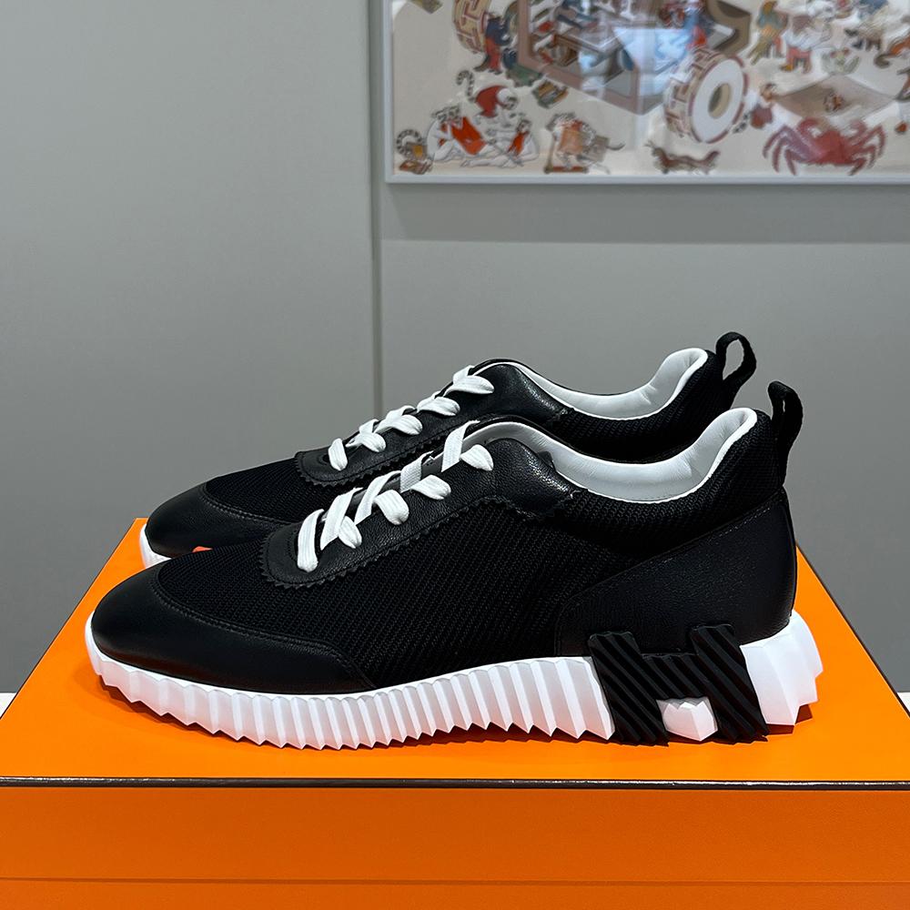 HERMES Men’s Bouncing Sneakers Suede Calfskin Black H Black Orange Two-Tone