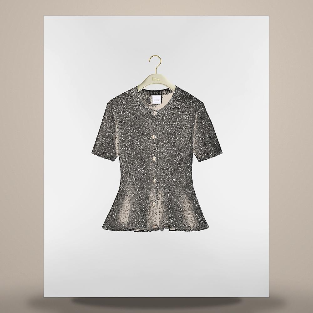 DIOR Black Technical Knit Peplum Short Sleeve Cardigan with Si 654G02A5I45 X9000