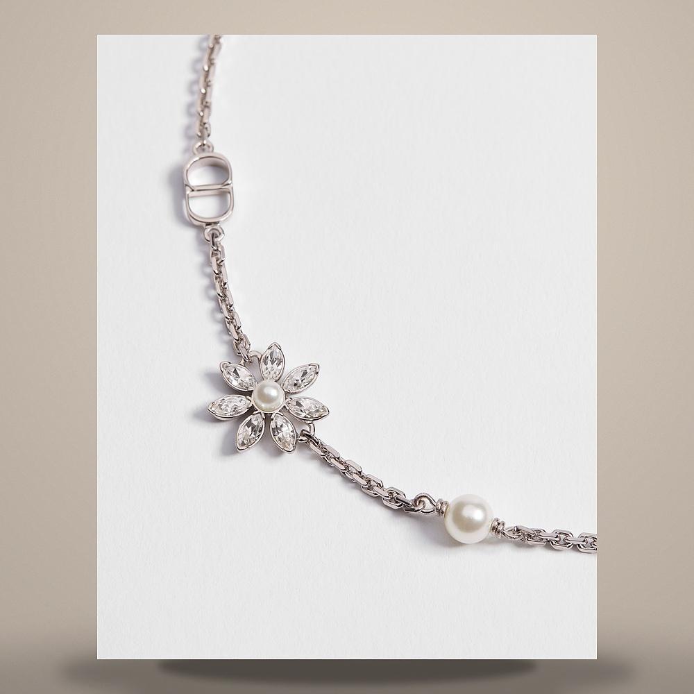 DIOR Silver-Tone Metal Bracelet with White Resin Pearls and Crystals