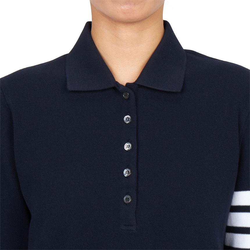 THOM BROWNE Women’s Collared Long Sleeve T-Shirt Navy Cotton