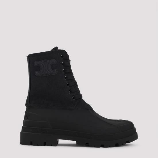 CELINE Riley Canvas Lace-Up Boots Chelsea Style Black