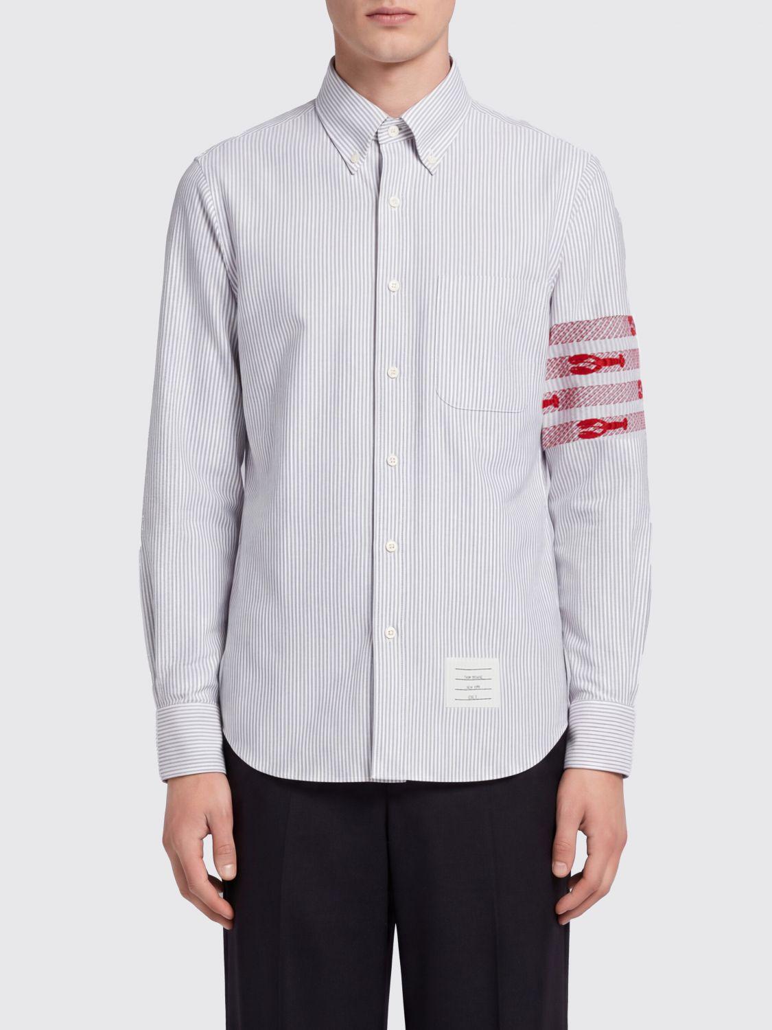THOM BROWNE Gray Cotton Long Sleeve Dress Shirt