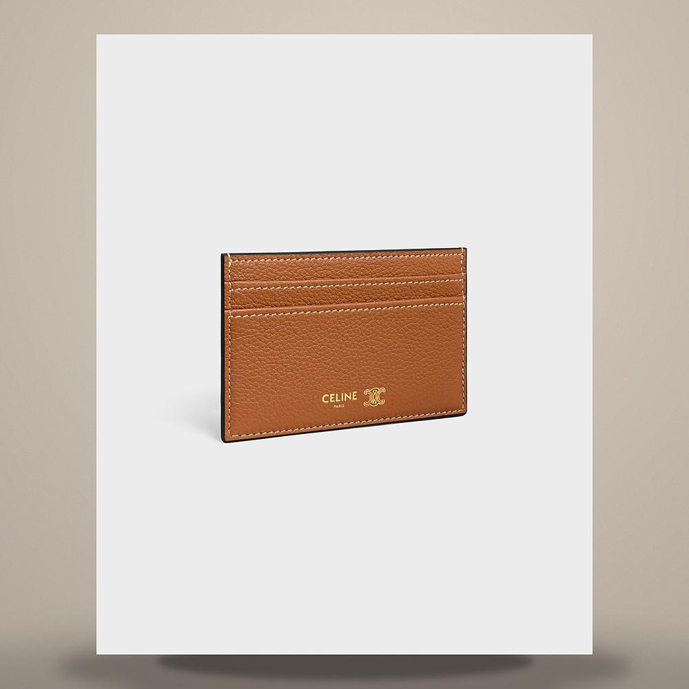 CELINE Triomphe Flap Card Holder Shiny Calfskin Black