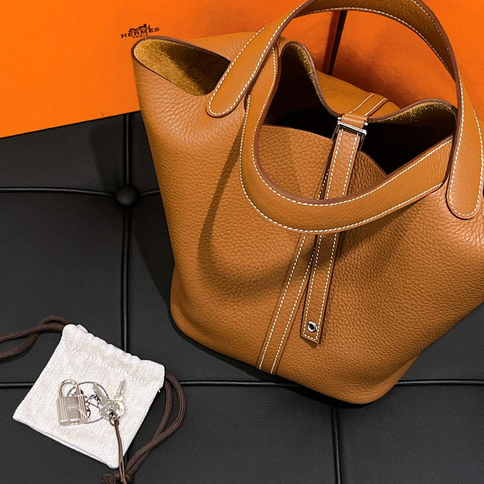 HERMES Picotin Lock Tote Bag Gold Clemence Palladium Hardware 22
