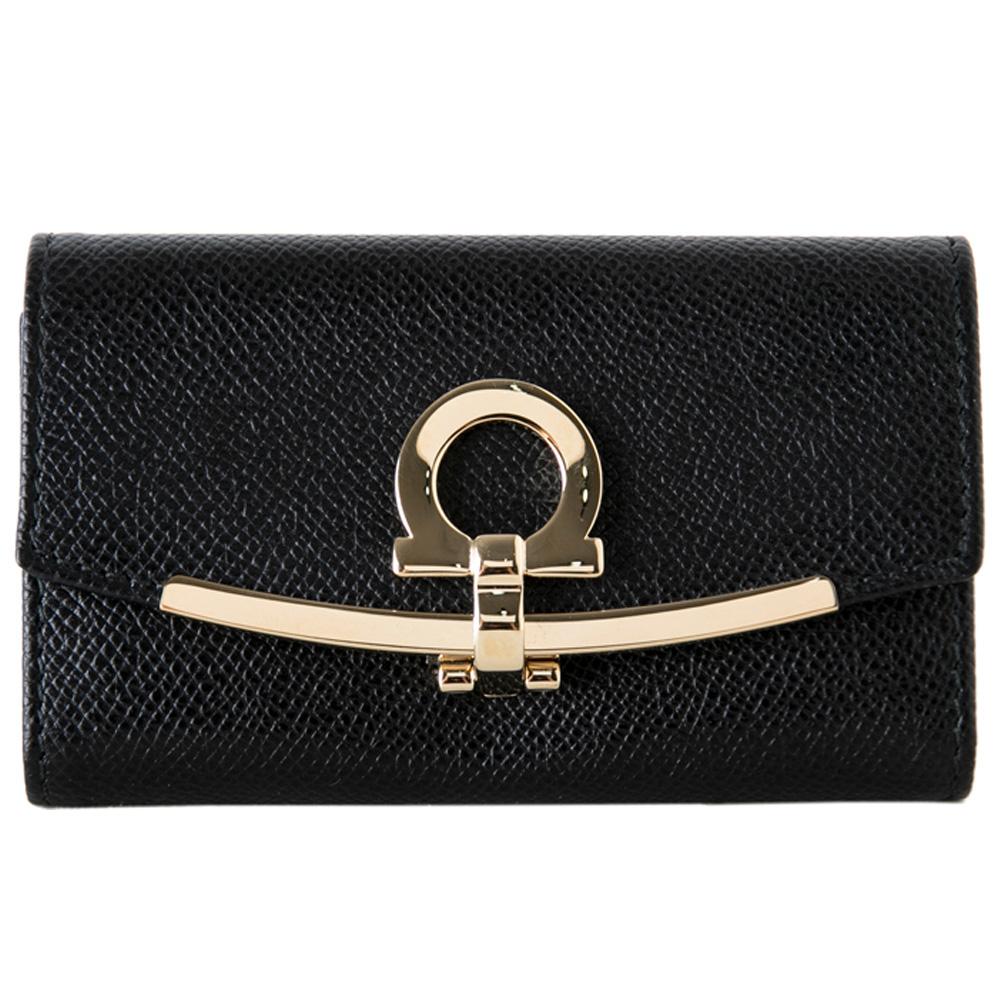 Ferragamo Gancini Flap Key Case Wallet Black Card Holder 22 D151 0683320