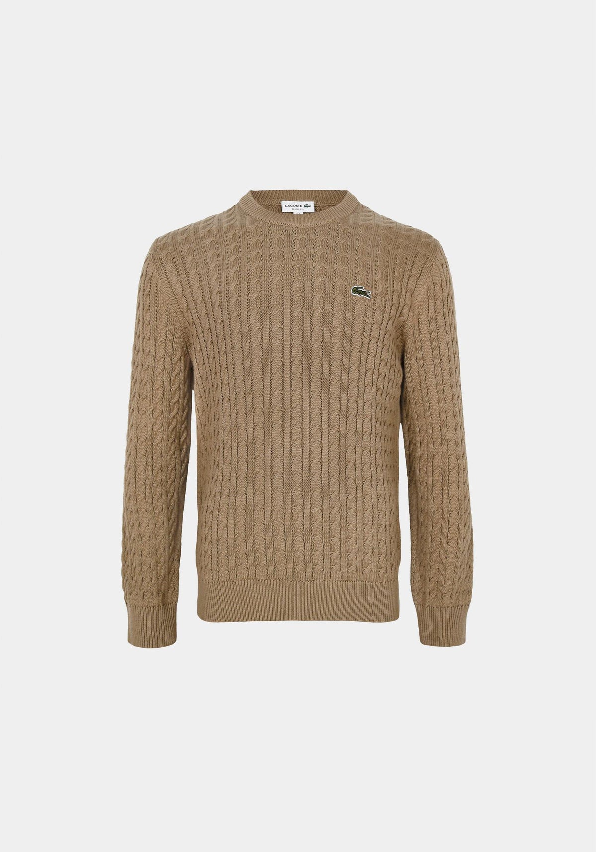 Lacoste Beige Cable Knit Crewneck Sweater for Men AH7627 BUH