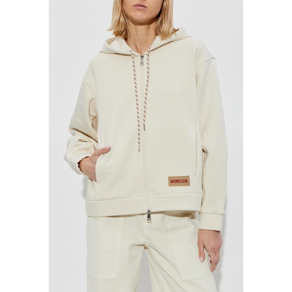 Moncler Logo Label Women’s Hooded Zip-Up Jacket Ivory