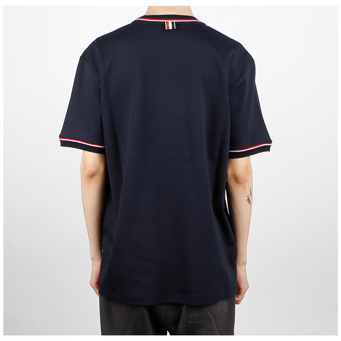 THOM BROWNE RWB Rib Trim Short Sleeve T-Shirt Navy Cotton Men’s
