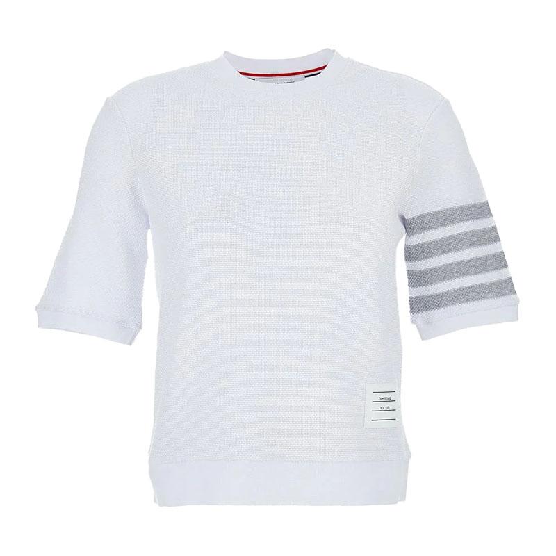 THOM BROWNE 4-Bar Pique Cotton White Short Sleeve T-Shirt for FJS222A J0248 100