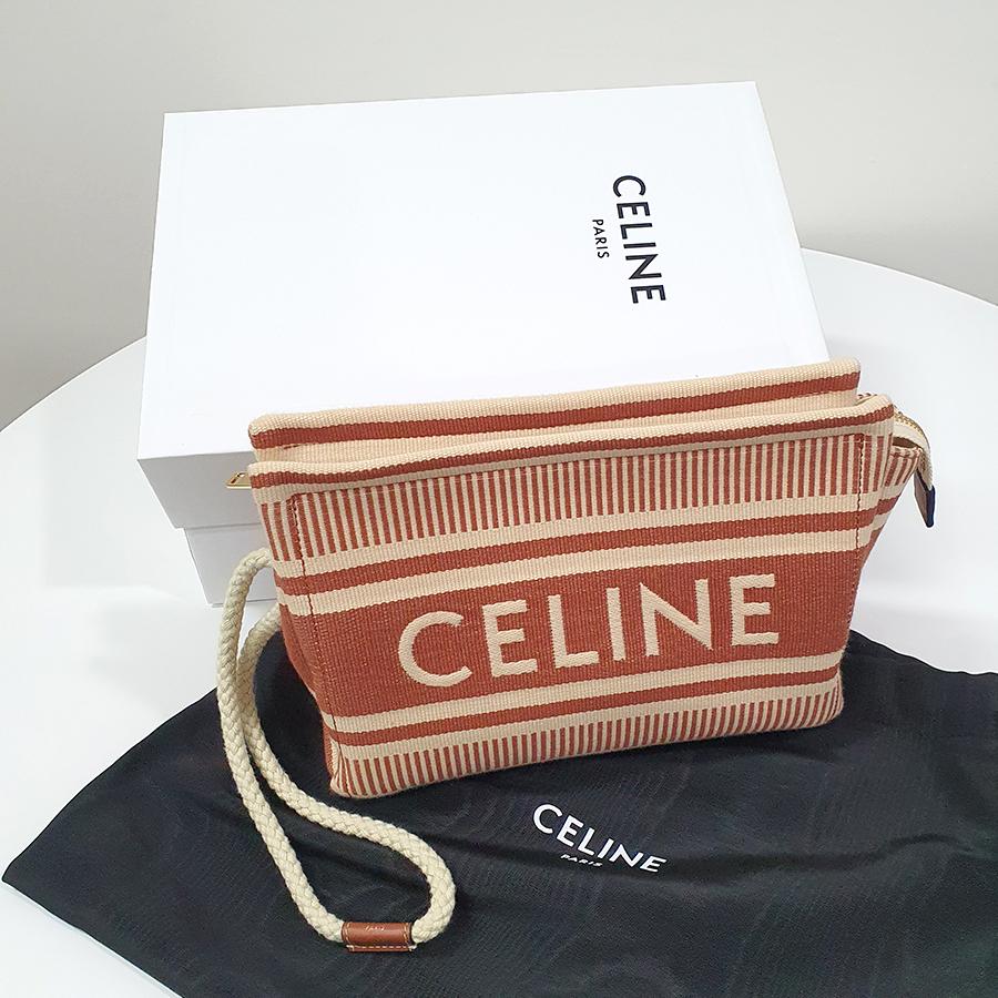 CELINE Women’s Stripe Text Pouch Clutch Bag Sienna 10M552FVV 28SI