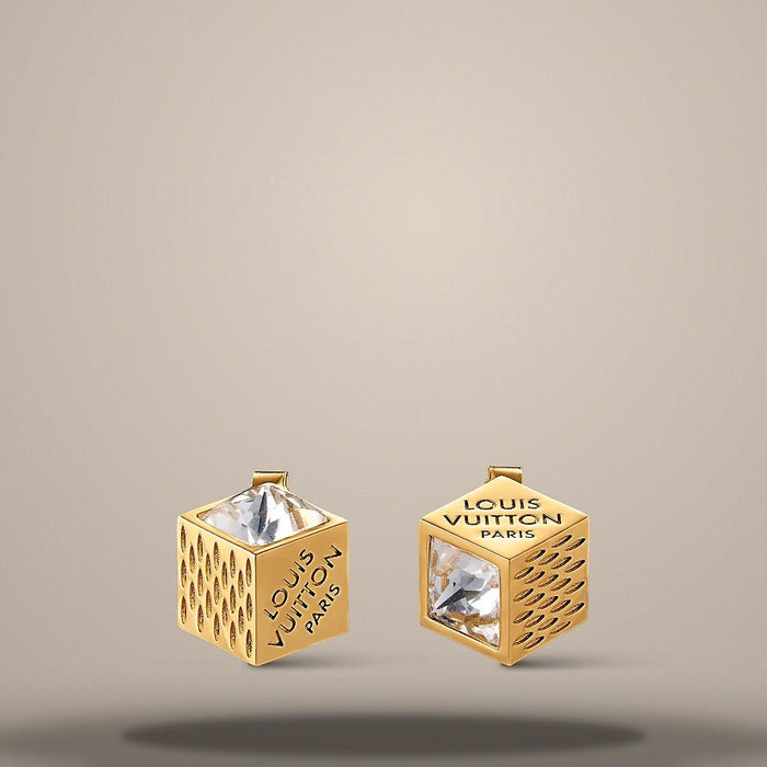 Louis Vuitton Gold-Tone Metal LV Cube Earrings M04079
