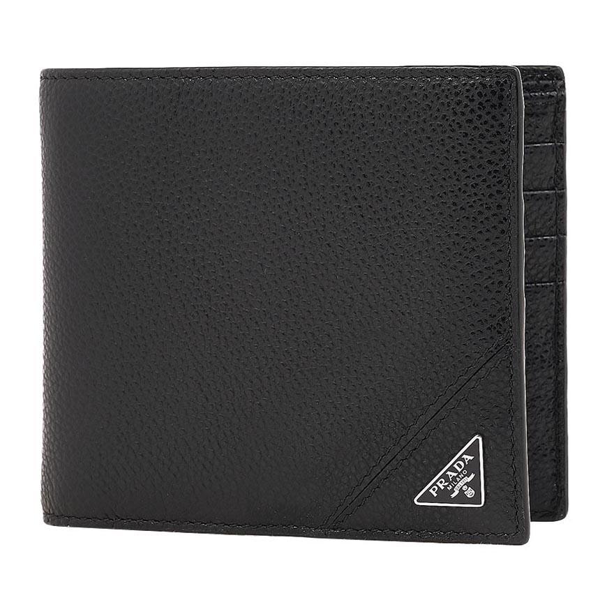 PRADA Vitello Leather Triangular Logo Men’s Bifold Wallet