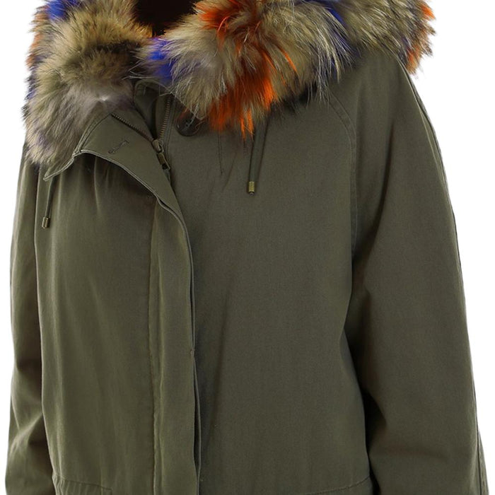 Yves Salomon Khaki Fur Hood Puffer Parka Jacket