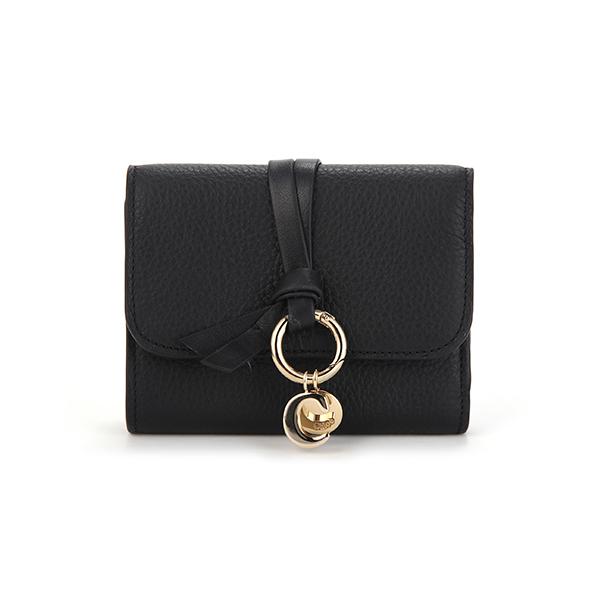 Chloe Alphabet Trifold Small Wallet Black Leather Women’s