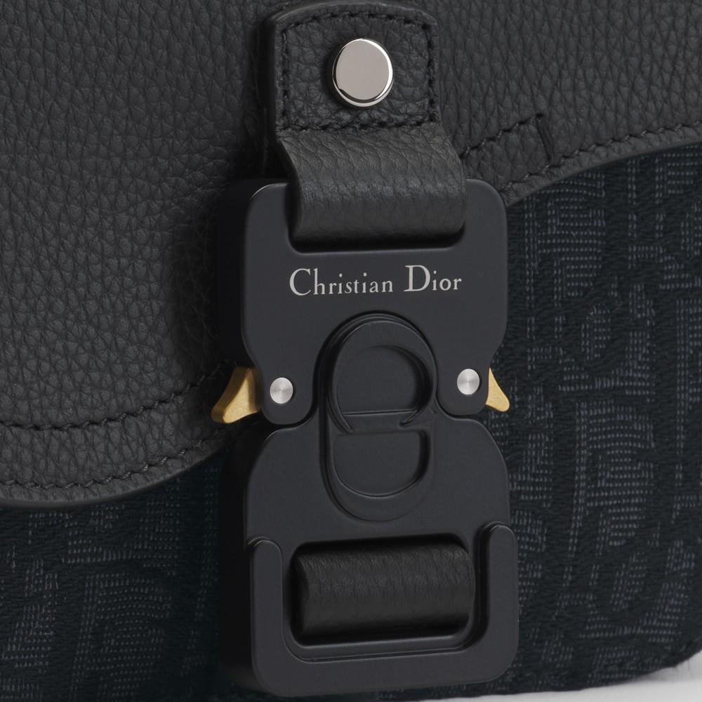 DIOR Black Oblique Jacquard Grain Calfskin Mini Flap Messenger Bag