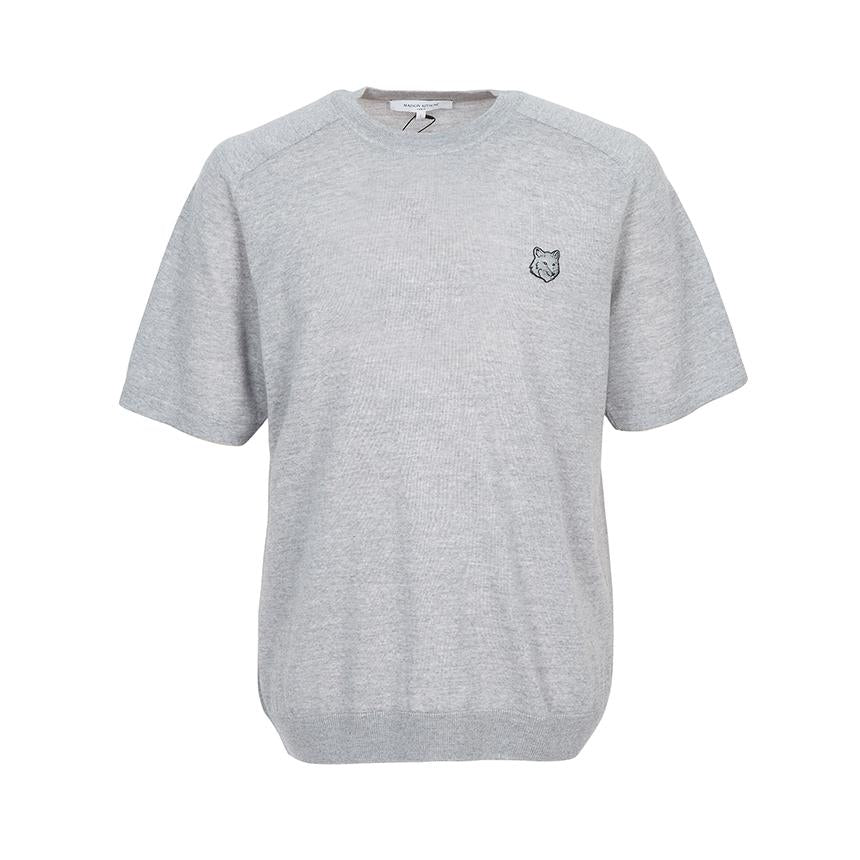 Maison Kitsune Fox Head Short Sleeve Knit Sweater Men Navy