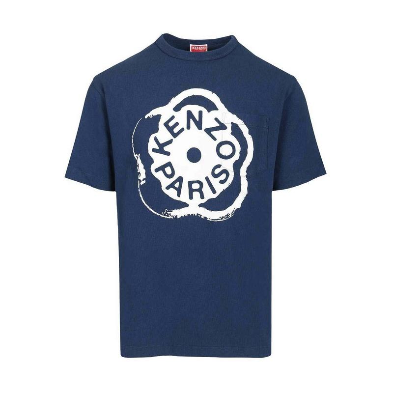 KENZO Boke Flower Graphic Short Sleeve T-Shirt Men Navy Cotton