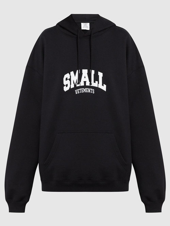 Vetements Small Logo Popover Hoodie Black Men's Clothing