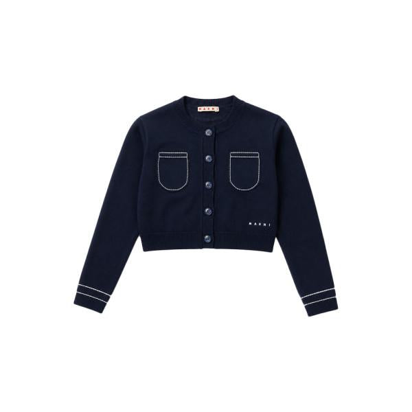 Marni Kids Women Logo Embroidered Pocket Stitch Cardigan Navy M01735 M00X8 0M860