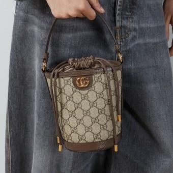 GUCCI Ophidia Mini Bucket Bag Brown GG Canvas Leather Shoulder Bag