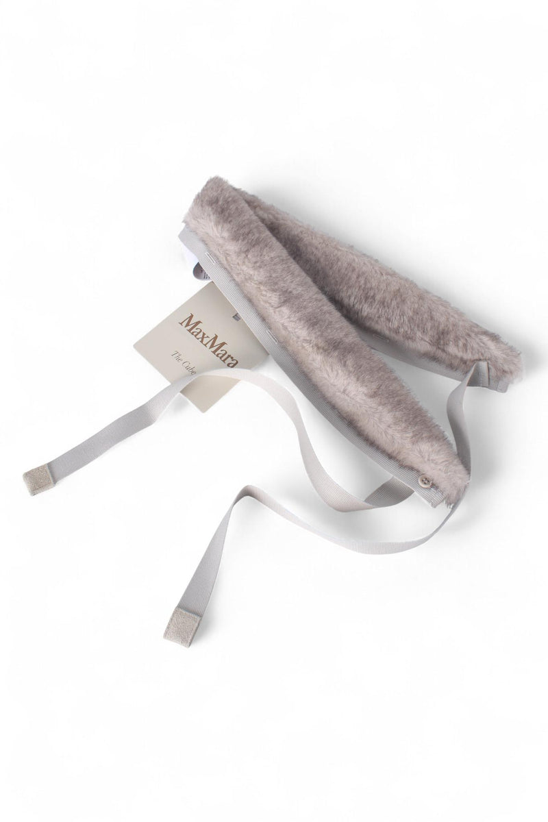 Max Mara Mirage Faux Fur Hood Trim Scarf Moon Gray