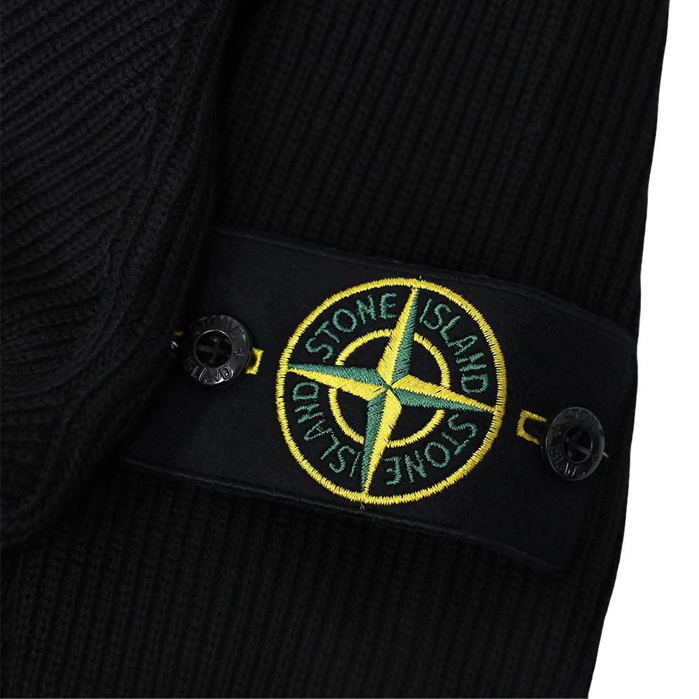 STONE ISLAND Zip-Up Wool Knit Sweater with Patch Black Men