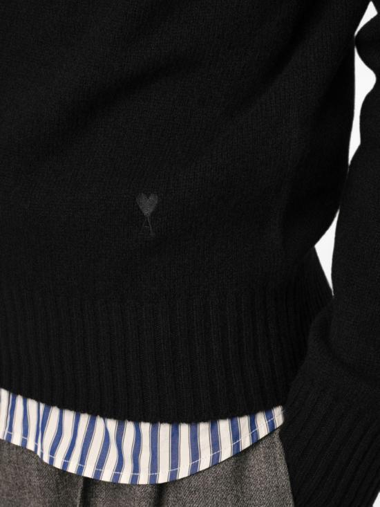 AMI Black Round Neck Knit Sweater for Men