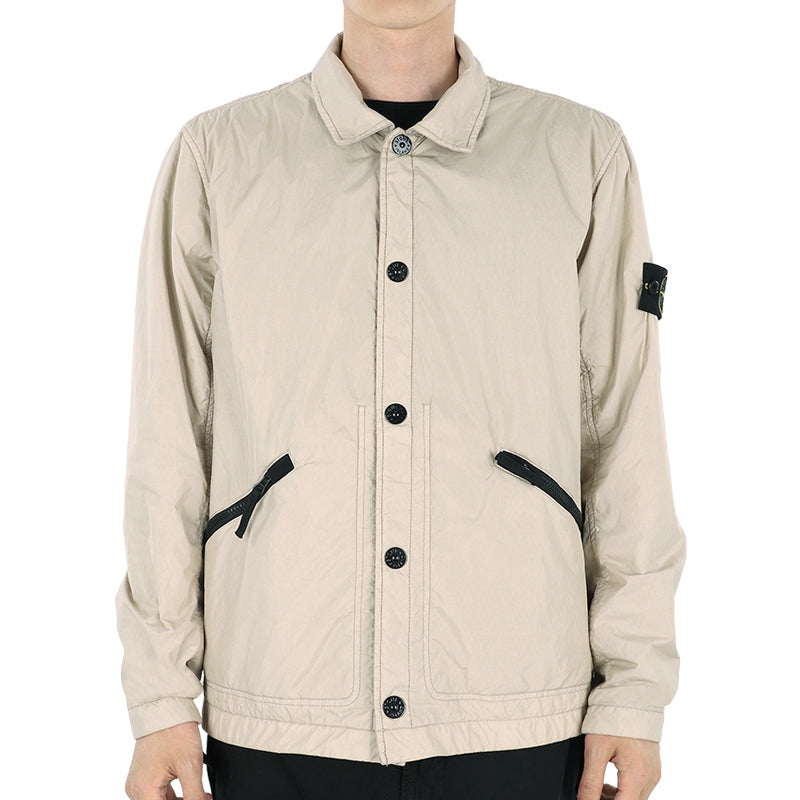 STONE ISLAND Beige Woven Zip Pocket Shirt Jacket for Men