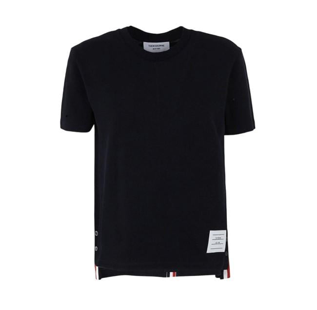 THOM BROWNE Classic Cotton Piqué Relaxed Fit Center Stripe Short Sleeve Shirt Na