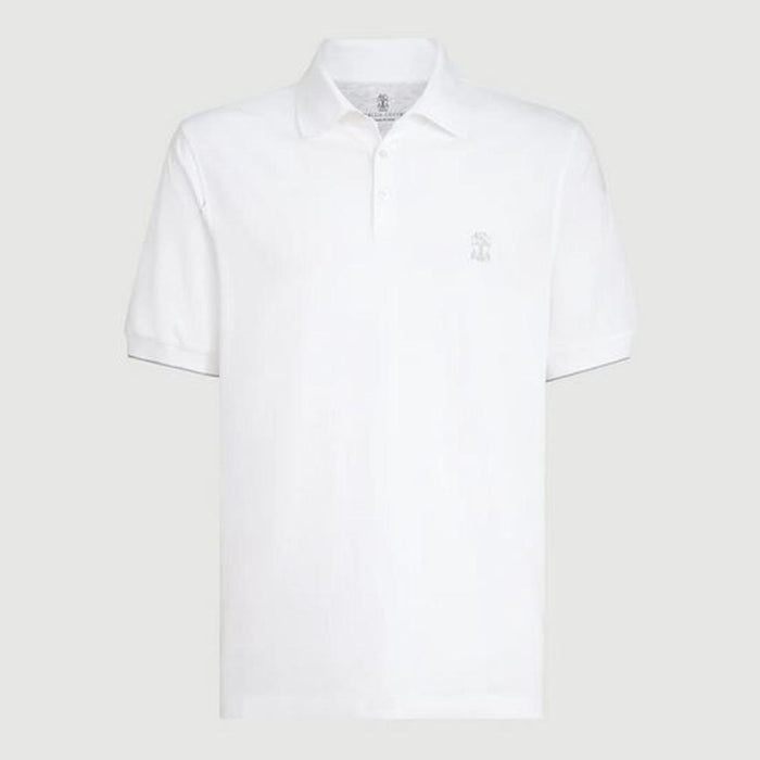 Brunello Cucinelli Light White Embroidered Logo Polo Shirt for Men
