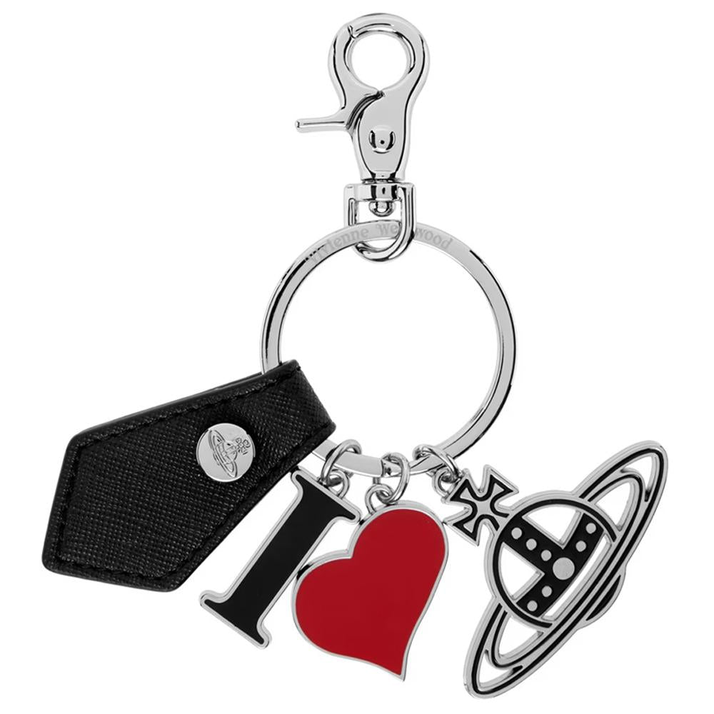 Vivienne Westwood Black Saffiano ORB Logo Keyring Keychain