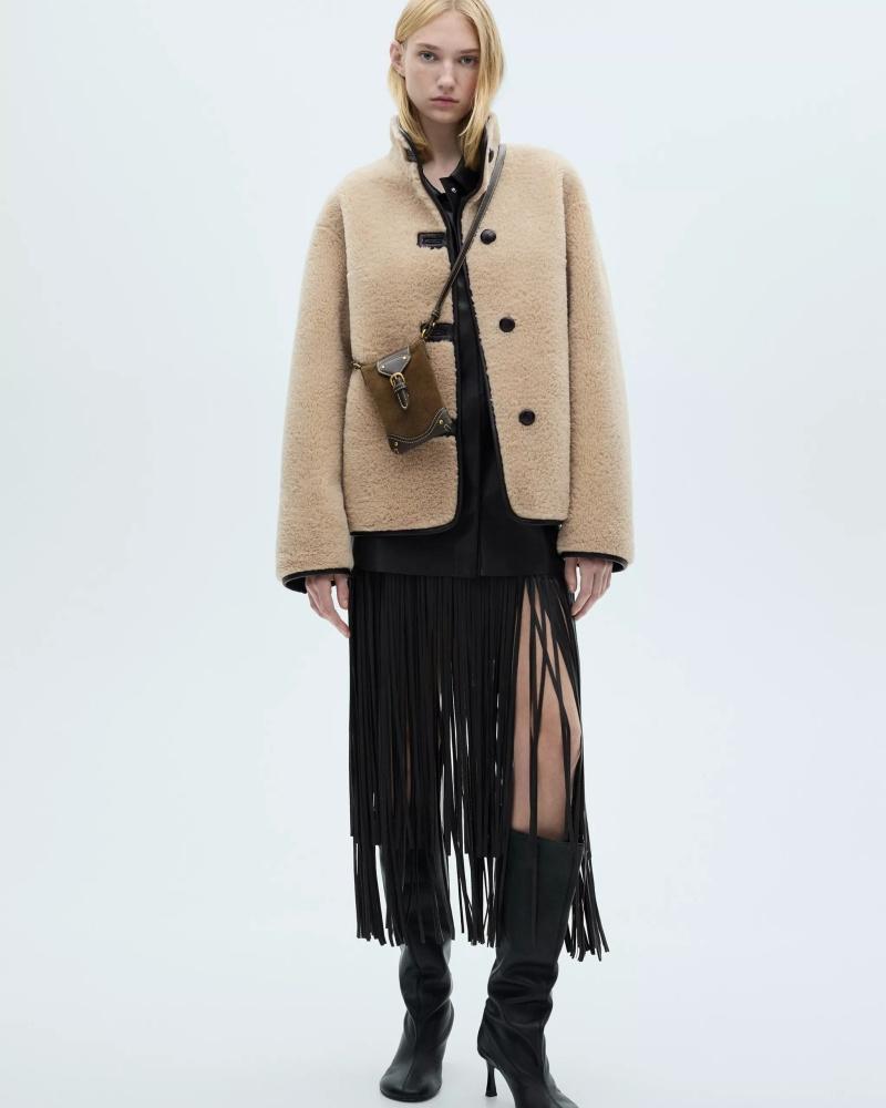 MANGO Faux Fur High Neck Short Coat