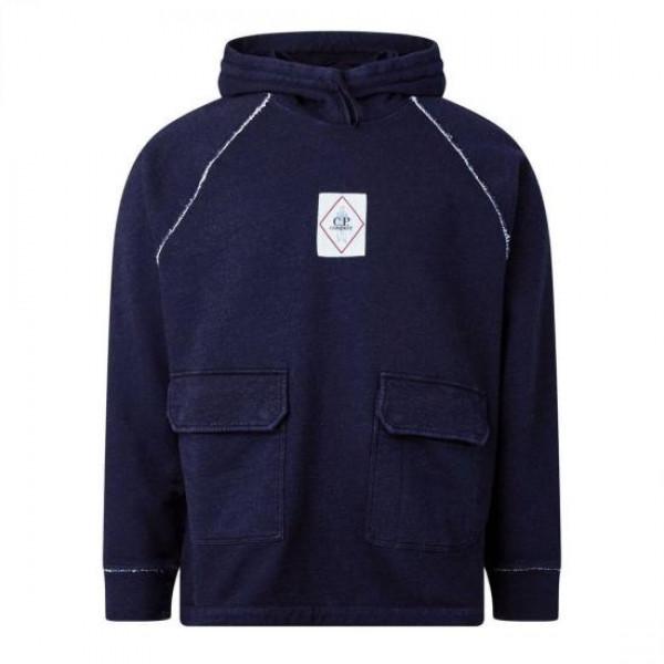 CP Company Indigo Fleece Logo Hoodie Sweatshirt for Men