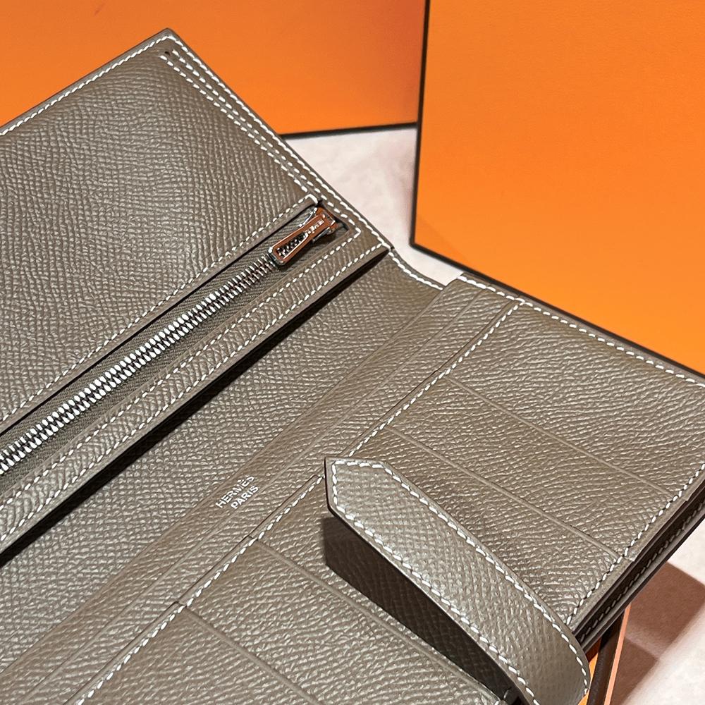 HERMES Béarn Long Wallet Epsom Etoupe Palladium Hardware