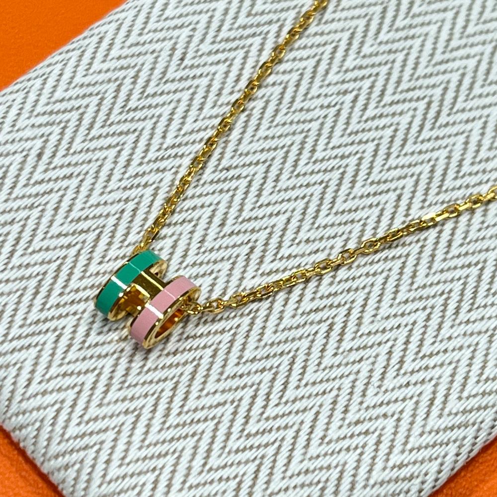HERMES Mini Pop H Pendant Necklace Pink Mint Two-Tone Unisex